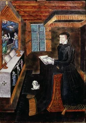 Sorgekabinett med scener av Kristi liv och attribut av Henri II (1519-59) och Catherine de Medici (1519-89) (emalj och trä) (detalj av 154768)