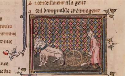 Ms.1044 f.21v The Man Obligated to Work for a Living, från Ovide Moralise skriven av Chretien Legouais