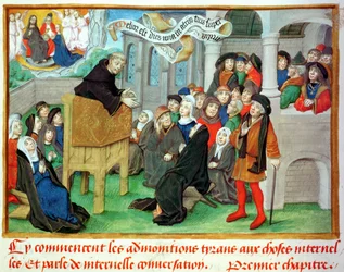 Ms.230 fol.57 Munk predikar om imitation, från Sermons sur la Passion et Traites Divers av Jean de Gerson (1363-1429)