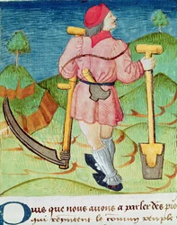 Ms.3066 fol.39v Arbetaren, från Le Livre des echecs moralises, av Jacques de Cessoles