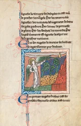 Ms65 f27v, Commentary on the Apocalypse of St John, sent 1200-tal (penna & bläck och tempera på veläng)