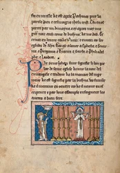 Ms65 f3v, Commentary on the Apocalypse of St John, sent 1200-tal (penna & bläck och tempera på veläng)