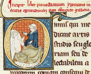 Ms 1003 fol.79 A Doctoring Diagnosing a Patient, från Oeuvres de Galien av Claudius Galenus (c.130-c.201)