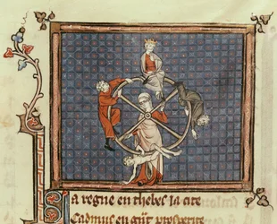 Ms 1044 Fol.74 The Wheel of Fortune, från Ovide Moralise skriven av Chretien Legouais