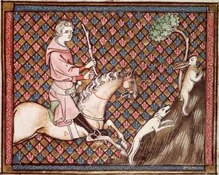 Ms 1044 fol.76 Hunting Hares, från Ovide Moralise skriven av Chretien Legouais