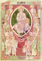 Ms 132 fol.2r Kristus med de tolv mindre profeterna, från Explanatio in Prophetas et Ecclesiasten av St. Hieronymus, från Citeaux Abbey
