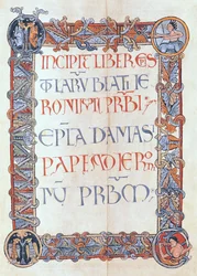 Ms 154 fol.3 Sida med text med en blommig kant, från St. Hieronymus brev