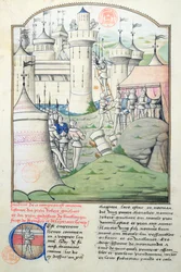 Ms 1560 Capture of Jerusalem 1099 av Godfrey de Bouillon och korsfararna under det första korståget, miniatyr från Fleur des Histoires