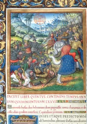 Fru 1581 f. 154 Illustration från bok VIII (Från Davids död till Ahabs död), kapitel 1 i Judarnas antikviteter (Antiquitates Judaicae) av Flavius Josephus - Hur Salomo, när han