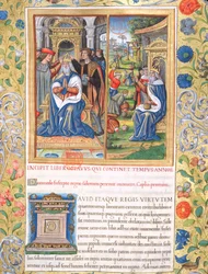 Fru 1581 f. 154 Illustration från bok VIII (Från Davids död till Ahabs död), kapitel 1 i Judarnas antikviteter (Antiquitates Judaicae) av Flavius Josephus - Hur Salomo, när han