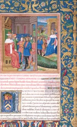 Fru 1581 f. 311v Illustration från bok XVI (från Herodes slutförande av templet till Alexanders och Aristobulus
