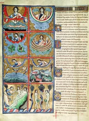Ms 1 f.4v Världens skapelse, ur Souvigny-bibeln