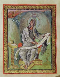 Ms 1 fol.135v St. Johannes evangelisten, från Ebbo-evangelierna, c.816-835