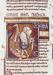 Ms 1 fol.194v Historikerad initial V som föreställer Amos, från Souvigny-bibeln