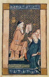 Ms 2030 fol.1v Henri de Mondeville (c.1260-c.1320) undervisning, från La Chirurgie de Maitre Henri de Mondeville