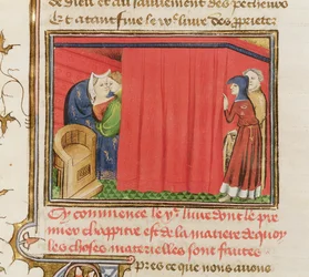 Ms 22531 Par i sängen, från The Book of the Properties of Things av Barthelemy langlais, c.1410-15