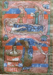 Ms 250 Dropsical kvinna botad av baden av St. Radegund, från The Life of St. Radegund