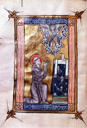 Ms 280 St. Franciskus av Assisi tar emot Stigmata från Kristus i form av en serafer, från en psaltar, ca 1270