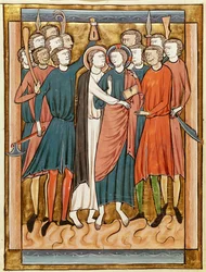 Ms. 3016, fol. 15v: Judaskyssen, ur Psaltaren för bruk i Paris