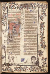 Ms 306 f.27r King David sittande slår en ton med fem klockor, från ett brev, Use of Paris, 1400