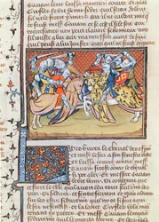 Ms 3479 t.1 fol.539 När hästarna krockar, från Livre de Messire Lancelot du Lac