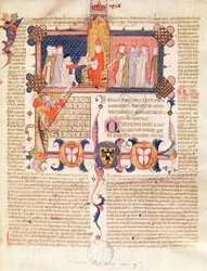 Ms 371 f.1 Jean Andre presenterar sitt arbete för påven Clemens V (ca 1260-1314)