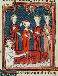Ms 372 fol.165v En man i sin sjuksäng, från Decrets de Gratien