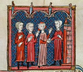 Ms 372 fol.6v Otukt och brott begångna av en präst, från "Decrets de Gratien" (pergament)