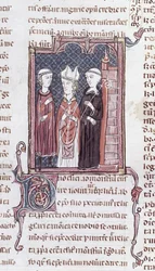 Ms 373 fol.51v En munk, en biskop och en abbot, från Decrets de Gratien