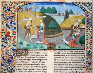 Ms 3878 Poverty and Fortune, illustration från "The Cases of Illustrious Men" av Giovanni Boccaccio (1313-75)