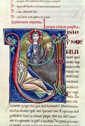 Ms 3 Historiad initial V eller U som skildrar Jesajas profetia, från Bibeln av St Sulpicius av Bourges