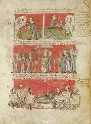 Ms 406 fol.6 Scener från livet för studenter vid College of Hubant eller Ave Maria, från stadgarna för College of Hubant, Paris, 1387