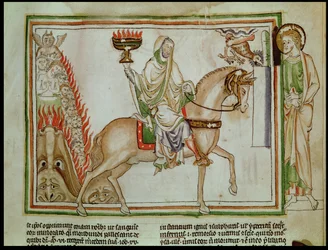 Ms 422 fol.22r Öppnandet av det fjärde sigillet: Döden rider på den bleka hästen