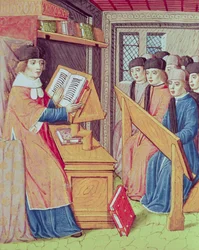 Ms 493 fol.56r Teaching from Les Georgics av Virgil med kommentarer av Servius, 1469