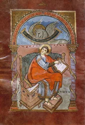 Ms 4 fol.101v St. Luke, från Evangeliet av St. Riquier, c.800