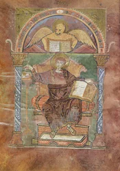 Ms 4 fol.66v St. Markus, från Evangeliet från St. Riquier, c.800