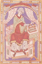 Ms 501 fol.5v Baudemond Writing, från Life and Miracles of Saint Amand