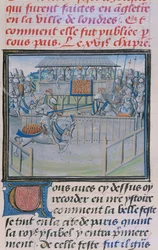 Ms 5190 f.88 A Tournament in London: Jousting, från Froissarts Chronicles