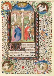 Ms 547 fol.26 Crucifixion, från en timbok som användes av en kvinna från Poitiers