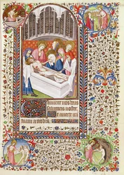 Ms 547 fol.36 Entombment of Christ, från en timbok som användes av en kvinna från Poitiers