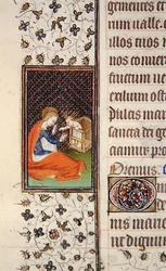 Ms 62, f.205v: Virgin and Child, detalj från en fransk timbok, c.1445-50 (vellum)