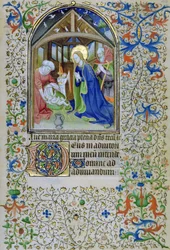 Ms 66 f.44r Jungfrun och Josef avgudar den nyfödde Kristus, från en timbok, Amiens