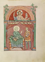 Fröken. 72 fol. 97 Saint Augustine diskuterar med Felicianus