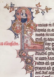 Ms 7 fol.199v Historikerad initial L som föreställer Jesses träd, från Bible de Jean dEstampes, 1200-1300-talet