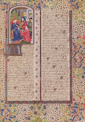 Ms 927 Fol.186 Presentation of the Politics to the King, from Ethics, Politics and Economics av Aristoteles (384-322 f.Kr.)