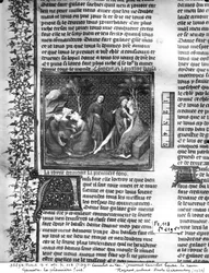 Ms Fr 118 fol.219v Hur Lancelot kysste Guinevere för första gången, från Livre de Messire Lancelot du Lac