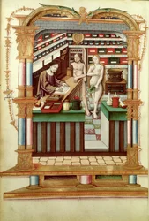 Fr 1537 Kristus apotekaren med Adam och Eva, från Chants royaux sur la Conception Couronnee du Puy de Rouen