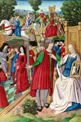 Fr 225 f.120 Ludvig XII (1462-1515) samtalar med Anne av Bretagne (1496-1533) illustration från Remedes de lune et lautre Fortune av Petrarch (1304-74) 1503