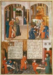 Fr 2829 fol.89 Mirakel vid St. Louis grav, från Le Livre des Faiz de Monseigneur Saint Louis
