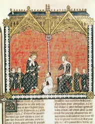 Fr 437 fol.1 kung Charles V (1338-80) och Jeanne de Bourbon (1338-77) med sina barn, från Rational des divins offices av Guillaume Durand (1230-96) 1374